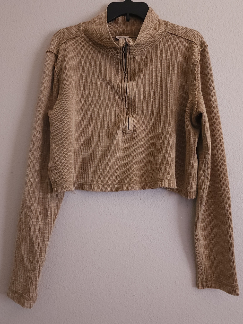 Anthropologie Pilcro Cropped Quarter Zip Textured Pullover Ribbed Raw Hem XL